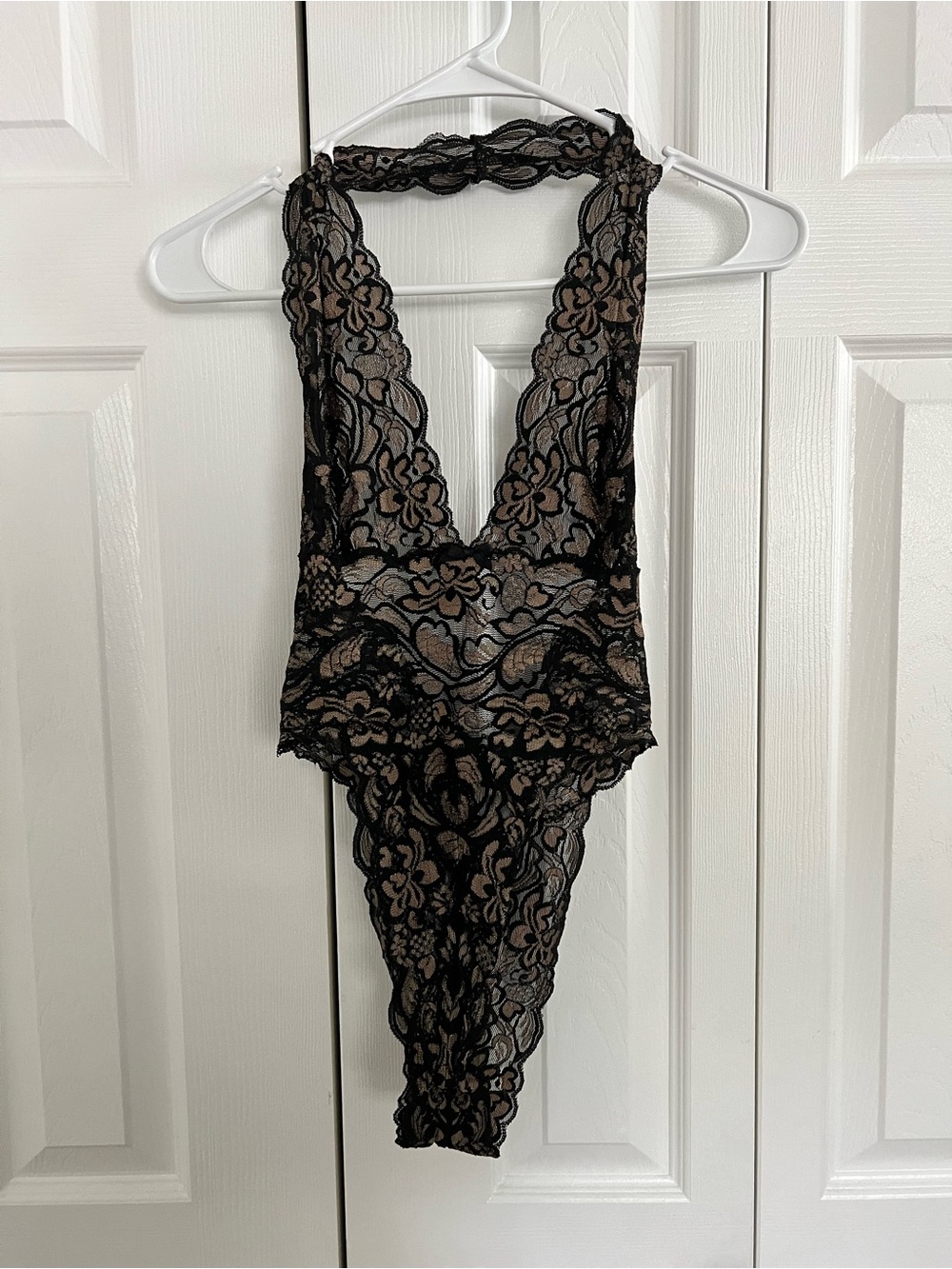 Vintage Frederick's of Hollywood Black and Gold Lace Bodysuit